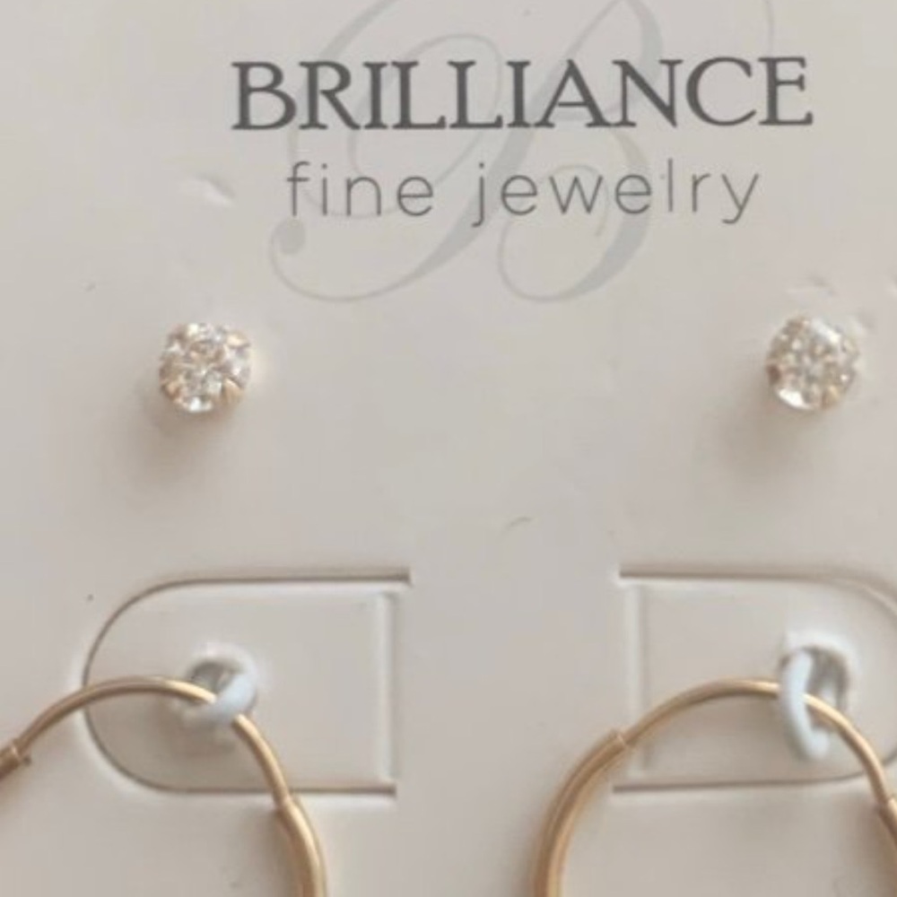 10KT Gold Cubic Zirconia Earrings stamp small kids - Picture 3 of 9
